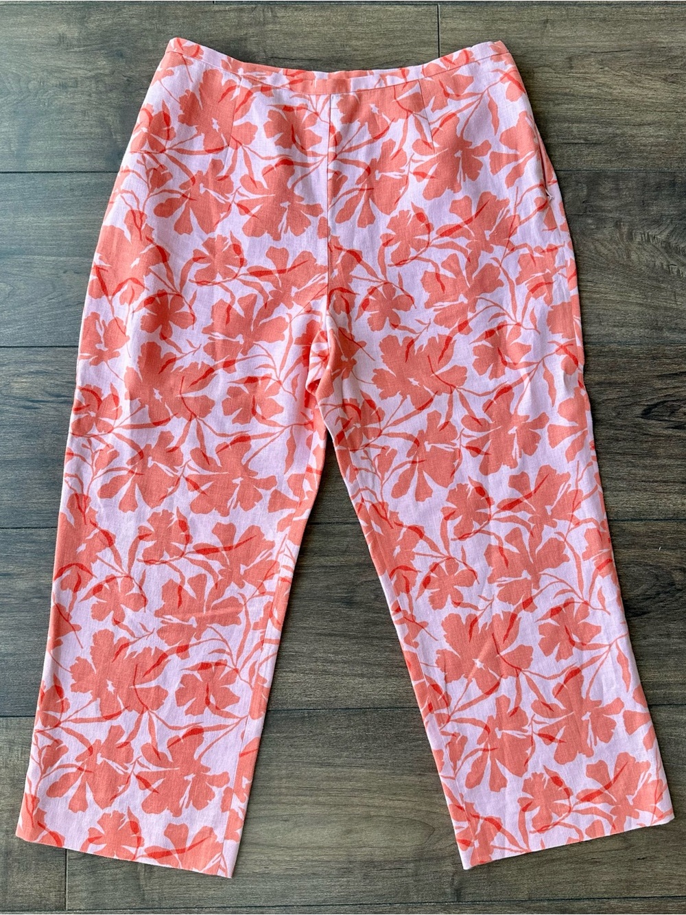 LOFT 100% Linen Cropped Pants - 10 Petite - Pink Floral Tropical Summer